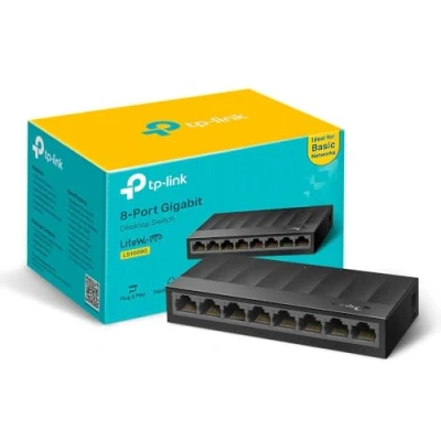 Image of TP Link LS1008G 8 Port Desktop/Wallmount Gigabit Ethernet Switch/Hub, Splitter, Plug &amp; Play, Desktop, Plastic Case