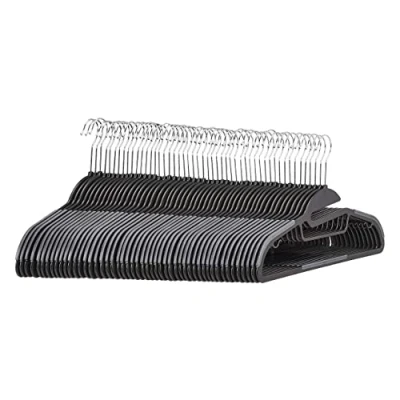 Image of Amazon Basics Non Slip Heavy Duty Plastic Hanger with Rubber and Horizontal Bar, Grey (50 Pack)