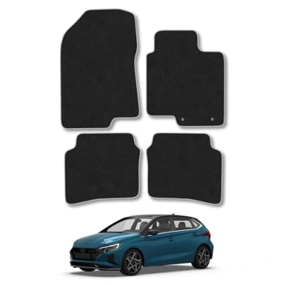 Image of Car Mats Compatible with Hyundai I20 (2020 ) Tailored Fit Grey Carpet Floor Set Accessory Custom 4 Pieces Anti Slip Backing &amp; Binding Trim Edge