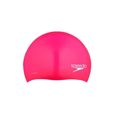 Image of Speedo Unisex Silicone Long Hair Swim Cap, Pink, One Size UK