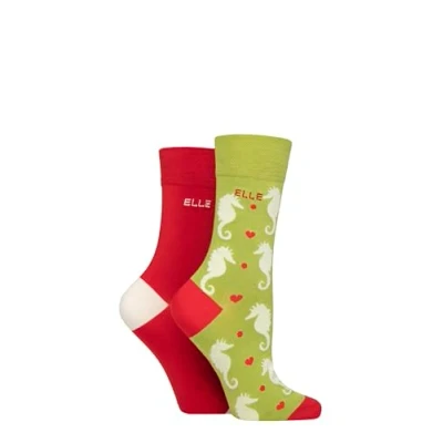 Image of Women&#039;s 2 Pair Elle Bamboo Patterned and Plain Socks Coastal Joy 4 8