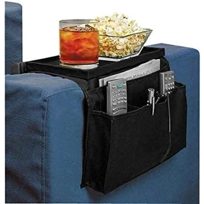 Image of JINTN Sofa Armchair Organiser TV Remote Control Organizer Caddy Arm Rest Holder Tray Chair Couch Storage Tidy 6 Pockets Table Bag with Cup