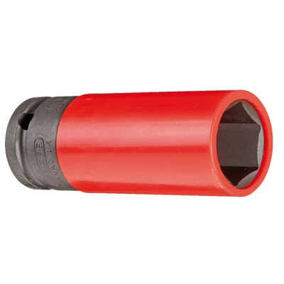 Image of GEDORE Impact wrench socket with protective sleeve, Socket, 1/2&quot; 12.5 mm drive, Hex, AF 21 mm, Traffic red, carmotive, K19 LS