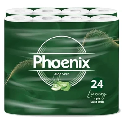 Image of Phoenix Soft Aloe Vera Fragranced Luxury Toilet Rolls Bulk Buy Quilted White 3 Ply Paper (24 Pack)
