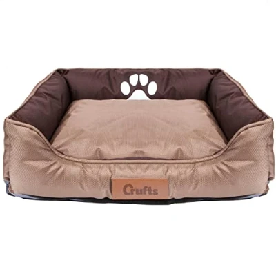 Image of VFM/Crufts Oxford Nylon Plush Rectangular Bolster Bed Pet Medium (Brown) 62 x 50 17cm