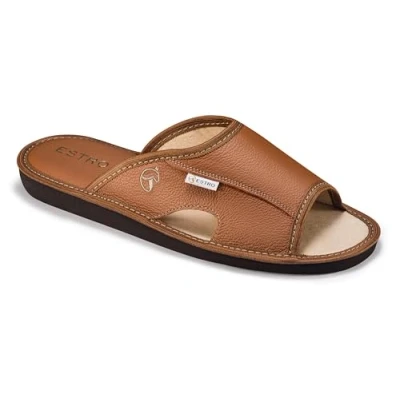 Image of ESTRO Mens Slippers House Shoes Leather Home Mule Men&#039;s Memory Sole Verano (9 UK, Gold)