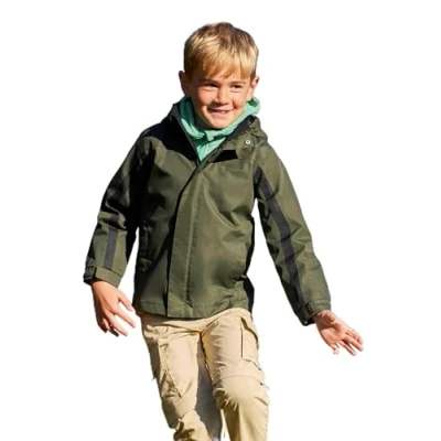 Image of Mountain Warehouse Samson Kids Waterproof Jacket Taped Seams Rain Jacket, Adjustable Cuffs Boys Triclimate Coat, Mesh Lined Girls Raincoat For Travelling Khaki Teen Size 13 Years