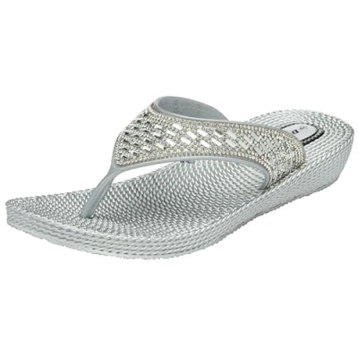 Image of DUNLOP Womens Summer Sandals Sparkly Comfort Low Wedge Casual Diamante Occasion Flip Flops (Silver, UK Footwear Size System, Adult, Women, Numeric, Medium, 8)