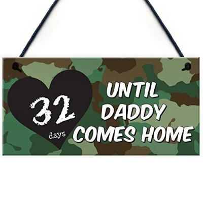 Image of RED OCEAN Days Until Daddy Comes Home Chalkboard Hanging Plaque Army/Navy Countdown Sign