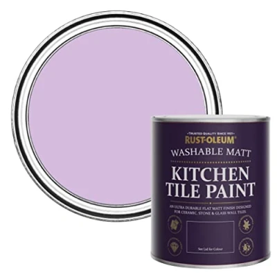 Image of Rust Oleum Purple water resistant Kitchen Tile Paint in Matt Finish Violet Macaroon 750ml