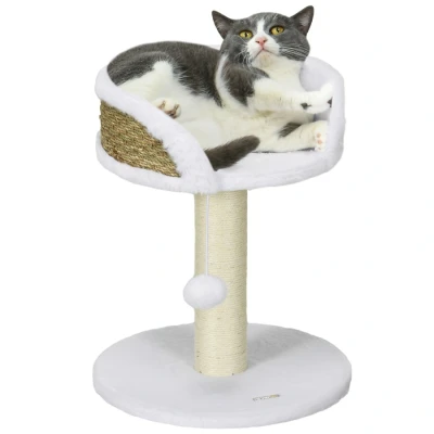 Image of PawHut Cat Tree Scratching Post for Indoor Cats Kitten Play Tower Activity Centre Climbing Stand with Dangling Ball White