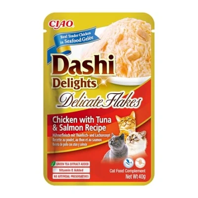 Image of Inaba Dashi Delights Delicate Flakes: Chicken with Tuna &amp; Salmon Recipe (1 x 40g) / Grain Free, Rich in Protein, Natural Ingredients, Delicious and Healthy