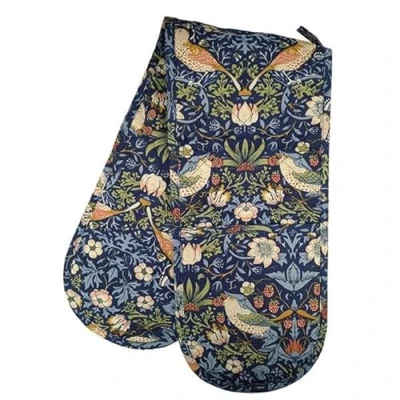 Image of William Morris Strawberry Thief Navy Double Oven Glove Quilted