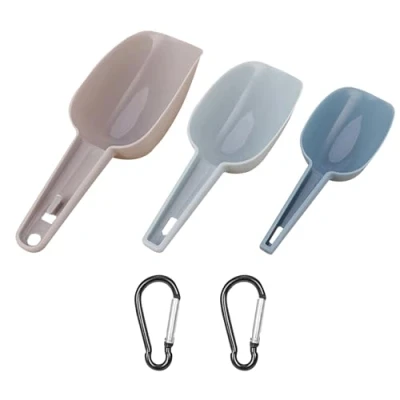 Image of 3Pcs Rice Scoop, Carabiner, Household Flour Ice Cube Multigrain Cereal Pet Food Popcorn Multipurpose Plastic Scoop