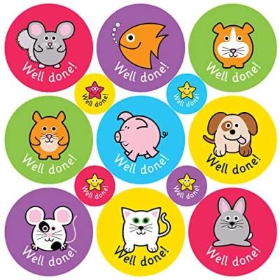 Image of 24/10mm A5 Reward stickers. Animals Well done!! 5 sheets, 295 stickers