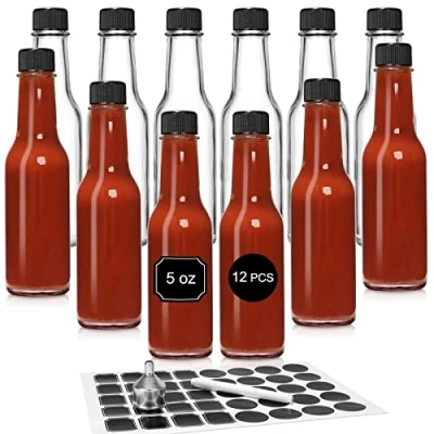 Image of 12 pcs 5oz / 150ml Hot Sauce Glass Bottles with Leak Proof Screw Cap,Orifice Reducer Dripper Insert,Clear Oil Bottle For Kitchen,Home Brewing Wine &amp; Juicing Bordeaux Wine,Beverage