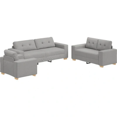 Image of vidaXL 3 Piece Sofa Set with Cushions in Cloud Grey Fabric
