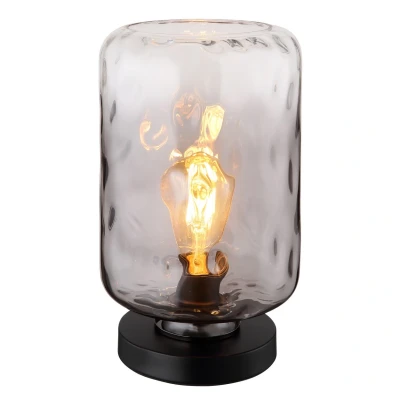 Image of Darina Cylindrical Table Lamp Matt Black Smoke Glass Shade 1x E27