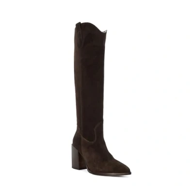 Image of Dune Ladies Tavern Mid Suede Knee High Boots Size UK 3 Block Heel Brown
