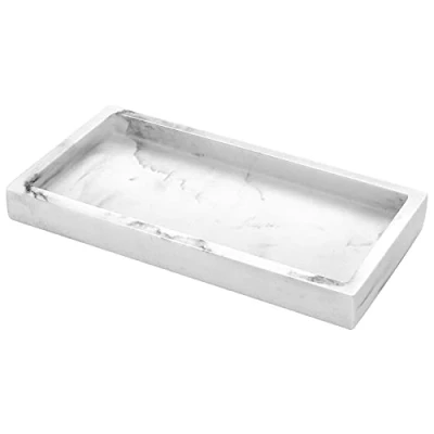 Image of Luxspire Bathroom Vanity Tray, Resin Dresser Jewelry Ring Dish Tank Storage Kitchen Countertop Organizer Plate Holder for Perfume Candles Soap Towel Plant Accessories, Mini, Gravel White