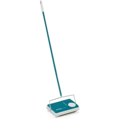 Image of Leifheit Floor Sweeper, Carpet Sweeper,Carpet Sweeper Regulas, Turquoise, with Height Adjustment; 3 Sweeping Brushes; Width 22 cm