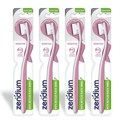 Image of 4 Pack of Zendium Sensitive Extra Soft Toothbrush with Thin Bristles Gentle and Effective for Precise Cleaning