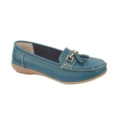 Image of Women Leather Flat Loafer Ladies Casual Comfy Slider Low Wedge Heel Work Shoes Jasper Green Size 7