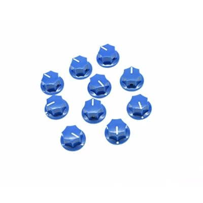 Image of Dopro 10pcs Blue Mini MXR Style Skirted AMP Knob Brass Insert Effect Pedal Knobs