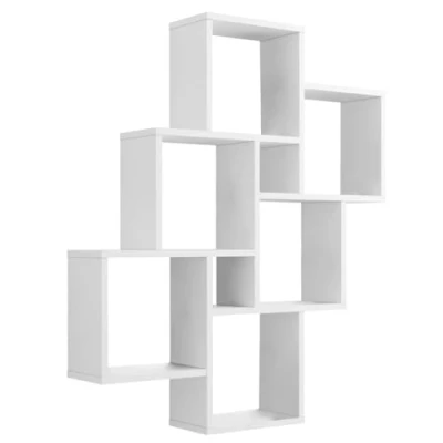 Image of FMD furniture Wall shelf Brilliant White 81 x 94 16 cm sturdy, with 8 compartments, floating