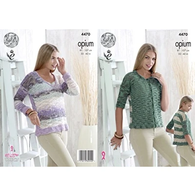 Image of King Cole 4470 Knitting Pattern Ladies Sweater and Cardigan in Opium