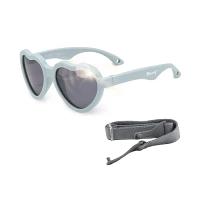 Image of Maesy Baby Sunglasses Maes 0 2 Years Flexible Bendable Adjustable Elastic Band Polarised UV400 Protection Boys and Girls Heart (Light blue)
