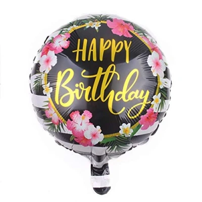 Image of Floral Stripes Birthday Foil Balloon, 45cm (2 pack)