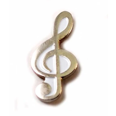 Image of Metal Enamel Pin Badge Brooch Music Treble Clef Chrome