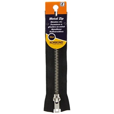 Image of KORBOND 12cm Black Metal Closed Ended Zip 4.7inches Ideal for Sewing, Tailoring, Crafting Cushions or Garments