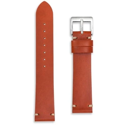 Image of Vintage Stitch Leather Watch Band Strap Catch 20mm Brown (20mm, Saddle Tan)