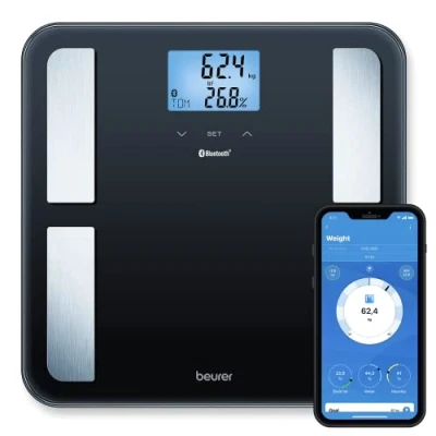 Image of Beurer BF850 Luxury Body Analysis Bathroom Scale with Bluetooth Connected Health Manager Pro App for Personal Data Analysis, Black