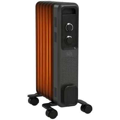 Image of HOMCOM 1500W Oil Filled Radiator, 7 Fin, Portable Electric Heater with 3 Heat Settings, Safety Cut Off and Wheels, Grey
