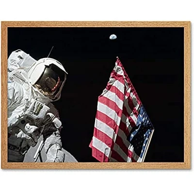 Image of Moon Apollo 17 Astronauten Erde Flagge Foto ungerahmt Wand Kunst Poster Home Decor Premium