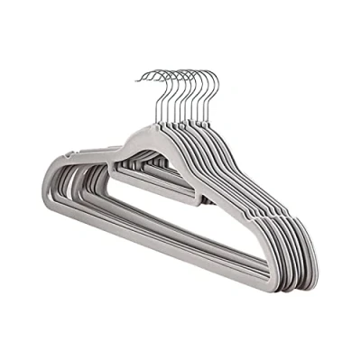 Image of Premium Velvet Hangers 10 Pack, Slim Space Saving Coat Hanger with Tie Bar, Non Slip Clothes 360 Swivel Hook, Suit, Shirt Dress &amp; Trouser Thin Flocked Felt (Grey)