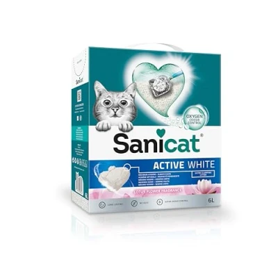 Image of Sanicat Active White Lotus Flower Clumping Cat Litter Made of natural minerals with guaranteed odour control Absorbs moisture and makes cleaning easier 6 L capacity