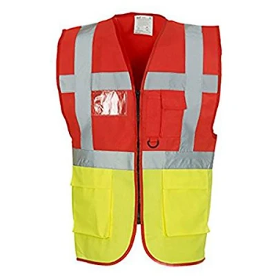 Image of Men&#039;s Multi functional Executive Hi vis Waistcoat (HVW801) YOKO Pen Pockets and Key Holder (X large, Red/ Yellow)