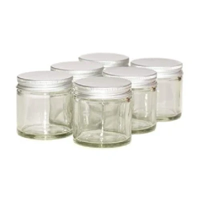 Image of PACK of 6 60ml CLEAR Glass Jars with SILVER Lids for Aromatherapy Blends/Creams