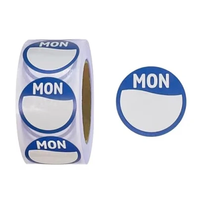 Image of Monday Food Labels Stickers Circular Day for Commercial Kitchen, Dots Rotation Restaurants and Catering (500 per Roll Monday)