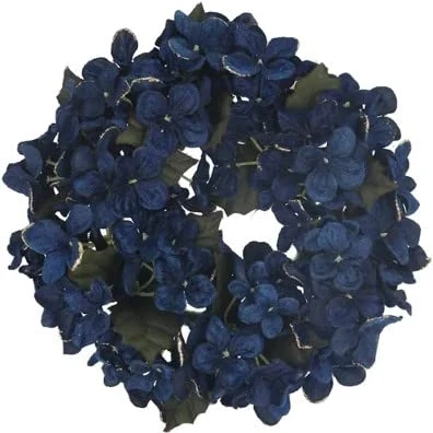 Image of Gisela Graham Dark Blue Fabric Hydrangea Candle Ring (Medium), Blue,navy