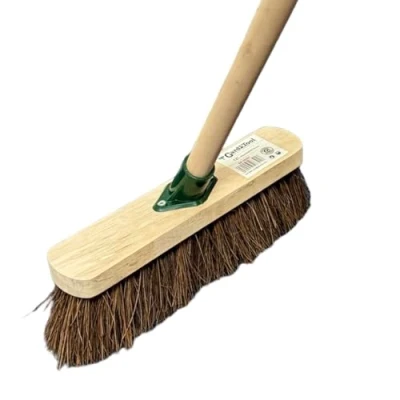 Image of 12 inch Stiff Yard Brush Heavy Duty Outdoor Garden Broom with Durable Support Bracket 120 cm Wooden Handle Hard Bristle Sweeping Natural Bassine Bristles