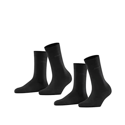 Image of ESPRIT Women&#039;s Basic Easy 2 Pack W SO Cotton Plain Pairs Socks, Black (Black 3000), 5.5 8