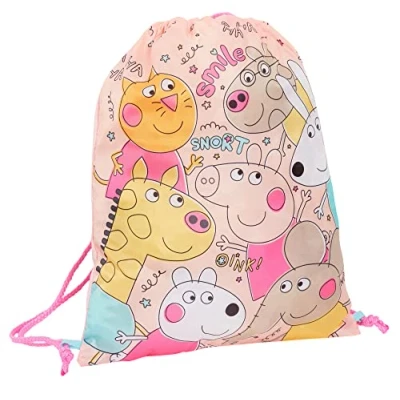 Image of Peppa Pig Drawstring Bag Girls PE Kit Gym Kids Trainer Swimming Childrens School Nursery Backpack