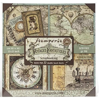 Image of Stamperia Voyages Fantastiques Double Sided 12 x inch 22 Sheet Pad, Multi Colour, 1 Pad