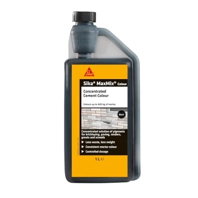 Image of Sika MaxMix Cement Colour Concentrated Colourant For Mortars, Rendering, Concrete And Pointing Easy To Use Economical Black 1 Litre