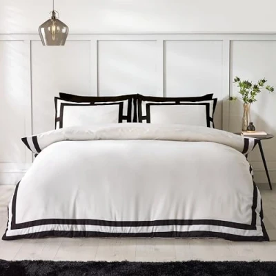 Image of Catherine Lansfield So Soft Mono Panel Single Duvet Cover Set with Pillowcase Cream Black